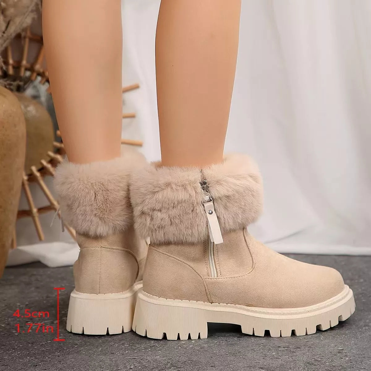 Faux Fur Lined Side-Zip Chunky Platform Ankle Boots