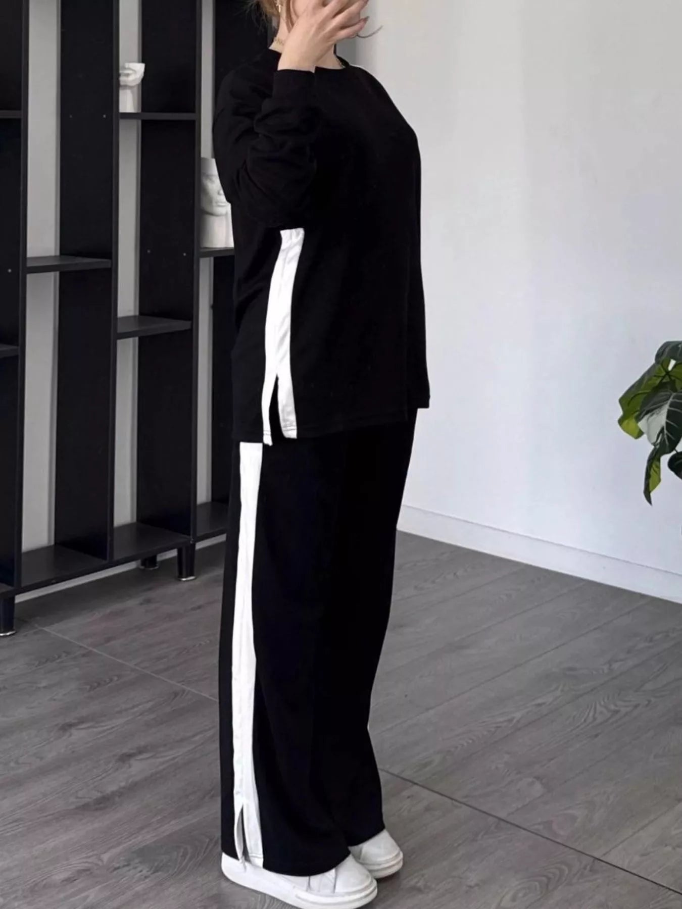 Full Size Contrast Top and Pants Set