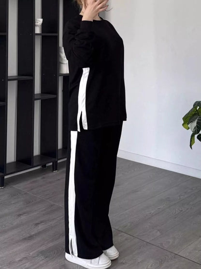 Full Size Contrast Top and Pants Set