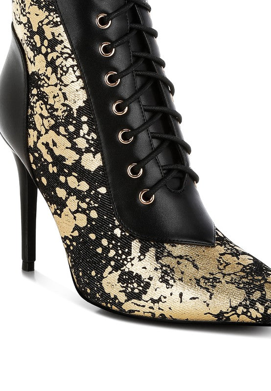 Abstract Pattern Lace-Up Ankle Boots