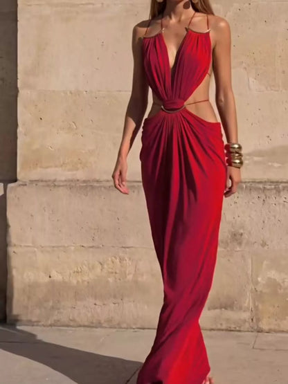Backless plunge maxi dress, view 7