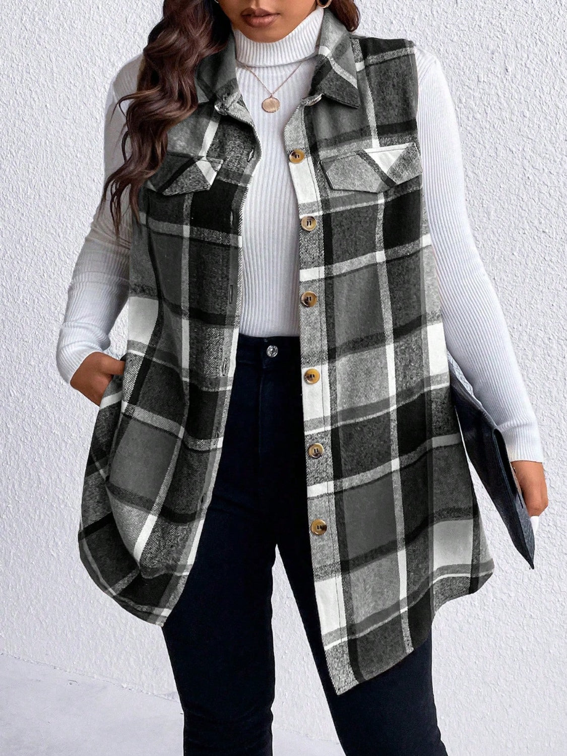 Plus Size Button Up Vest Coat