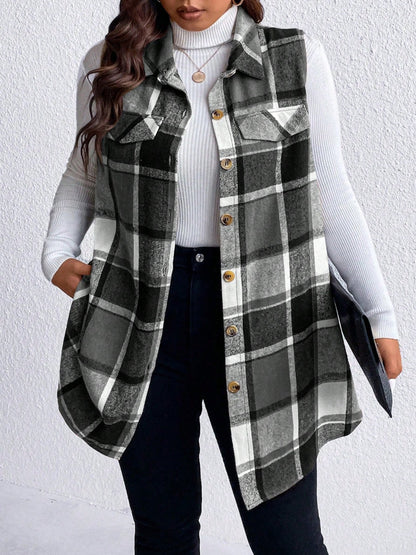 Plus Size Button Up Vest Coat
