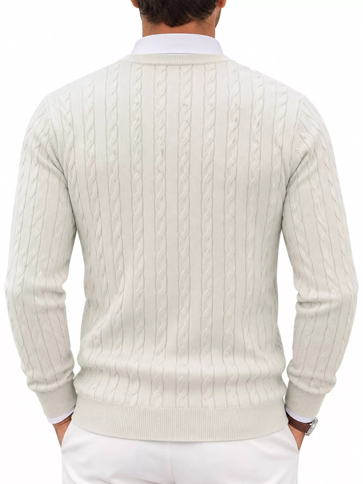 Men's cable-knit pullover sweater, view 4