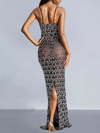 Rhinestone sheer mesh maxi dress, view 2