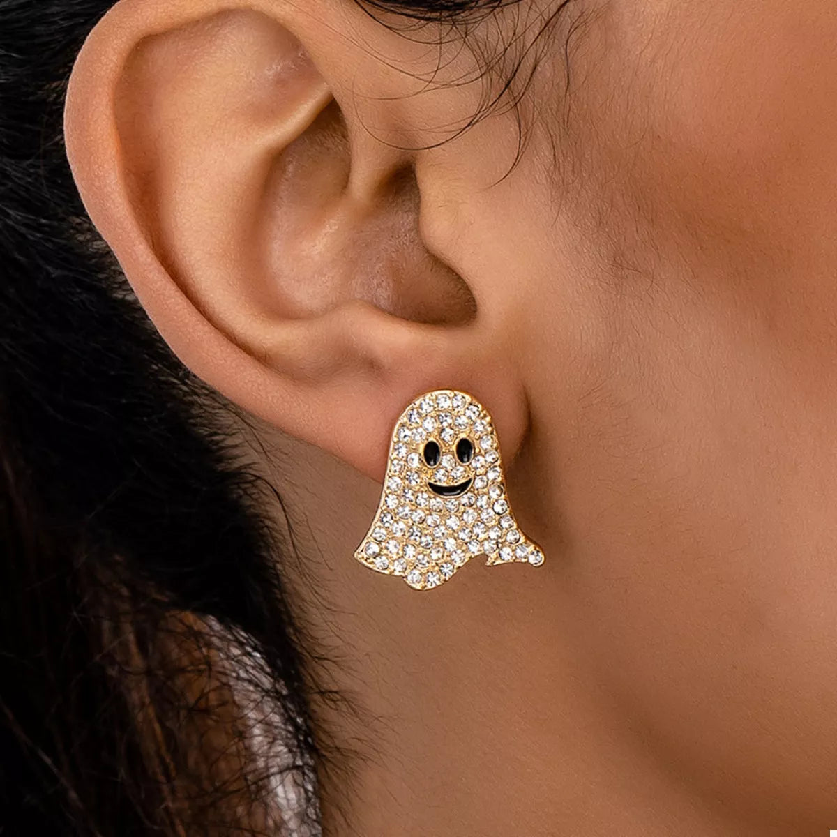 18K Gold-Plated Rhinestone Ghost Earrings