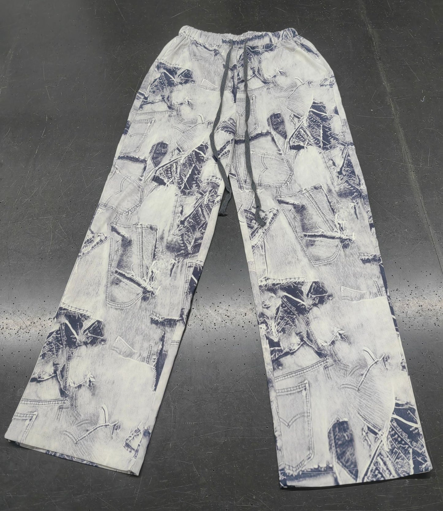 Printed Imitation Denim Loose Leg Pants