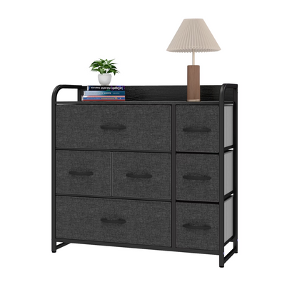 7-Drawer Black-Gray Fabric Dresser