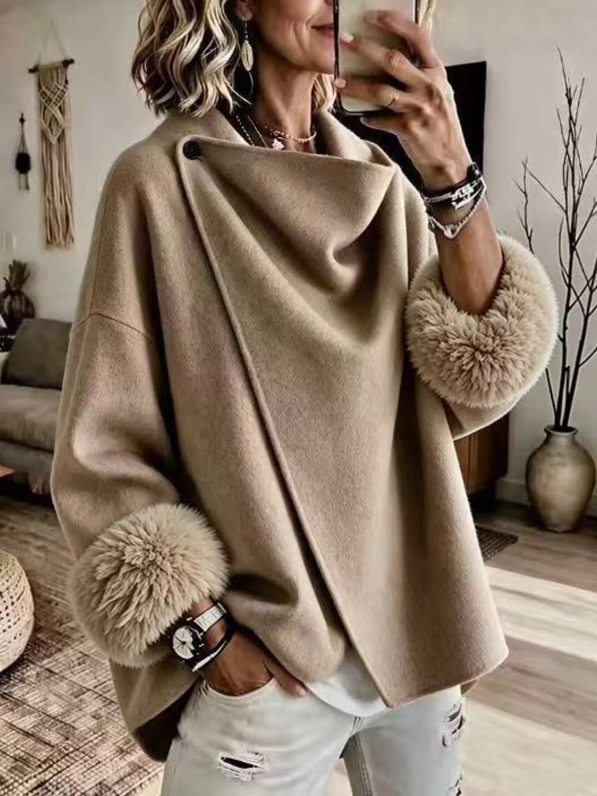 Faux fur cuff jacket, view 7
