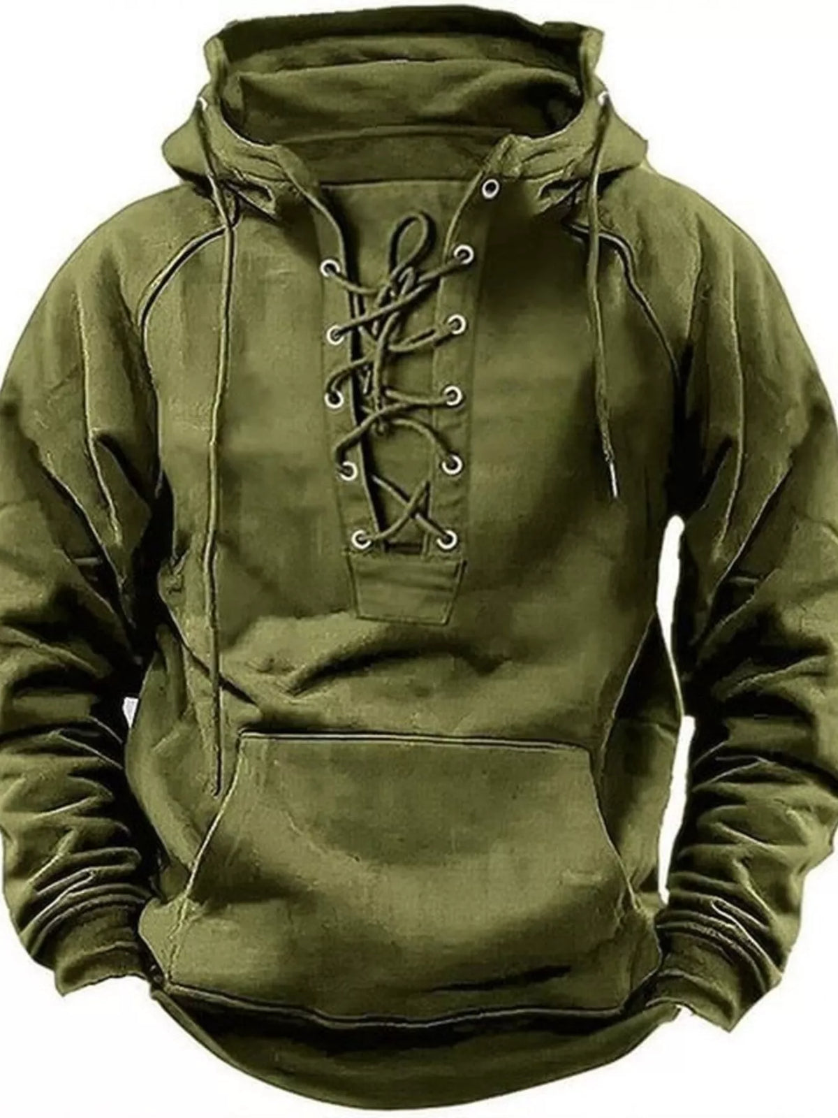 Men's Plus Size Lace Up Raglan Sleeve Hoodie