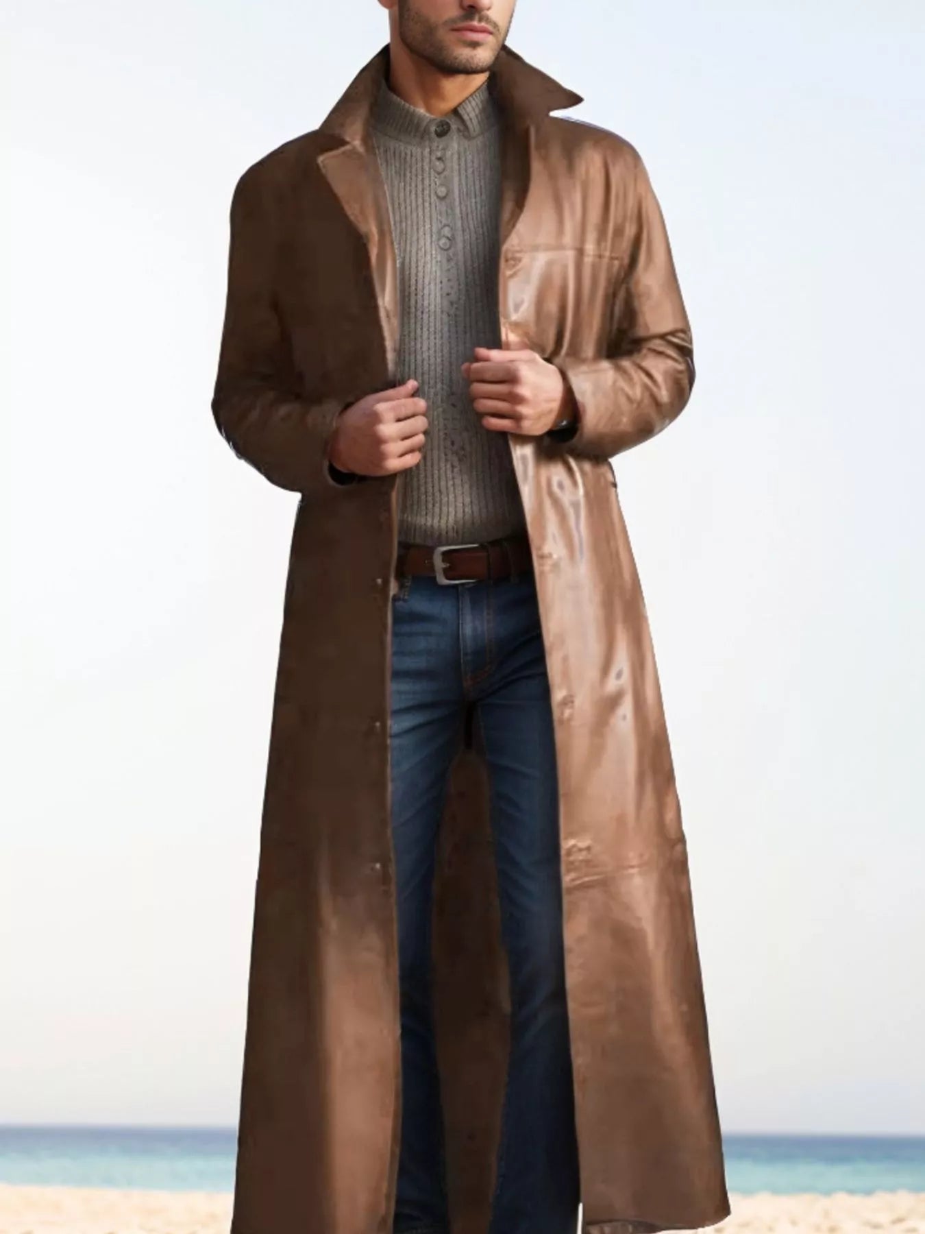 Men's Full Size Button Up Longline Jacket