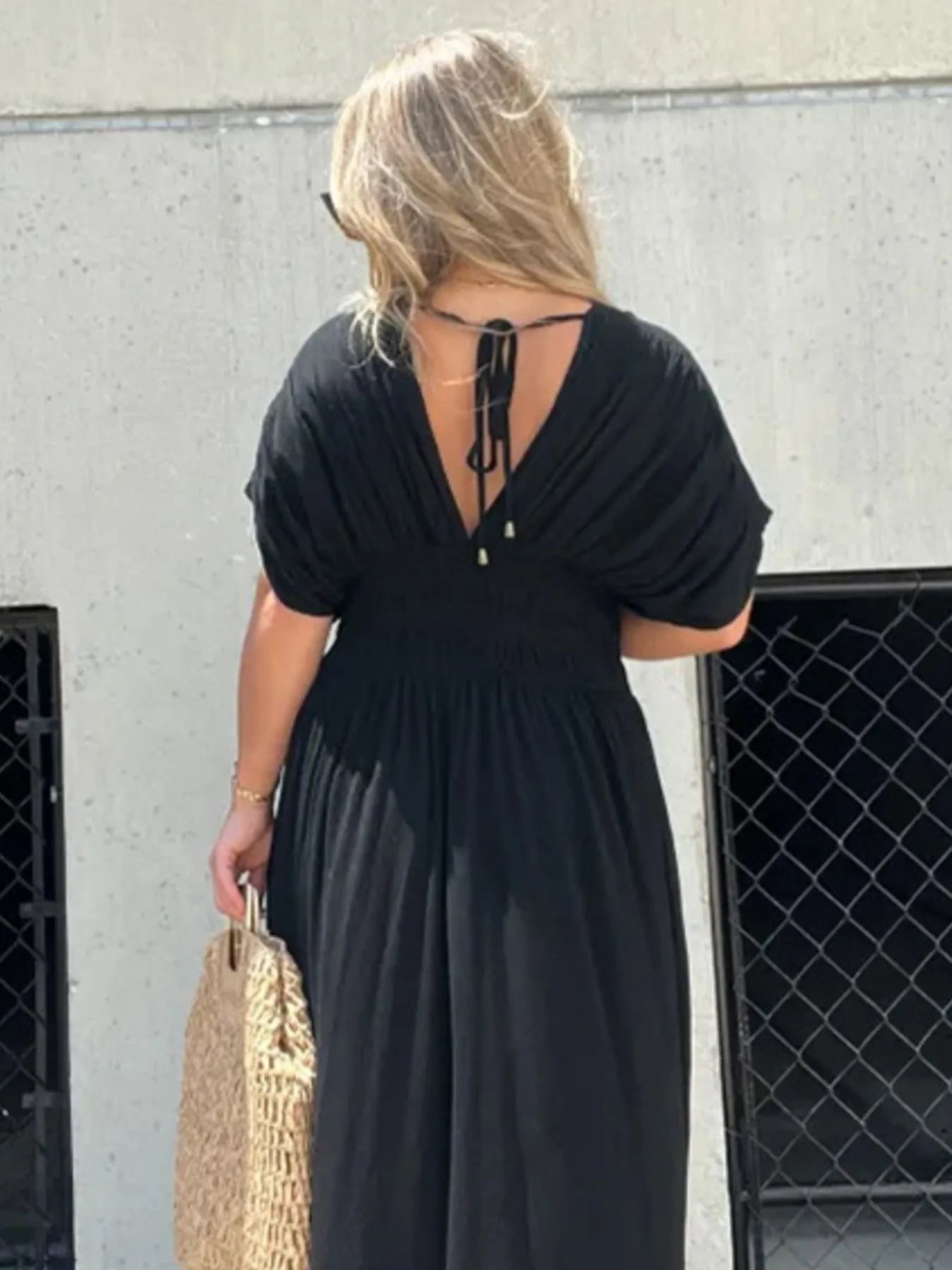 Full Size Deep V-Neck Maxi Dress with Side Slit