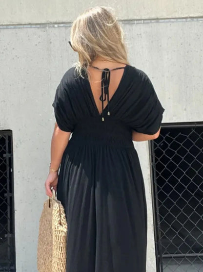 Full Size Deep V-Neck Maxi Dress with Side Slit