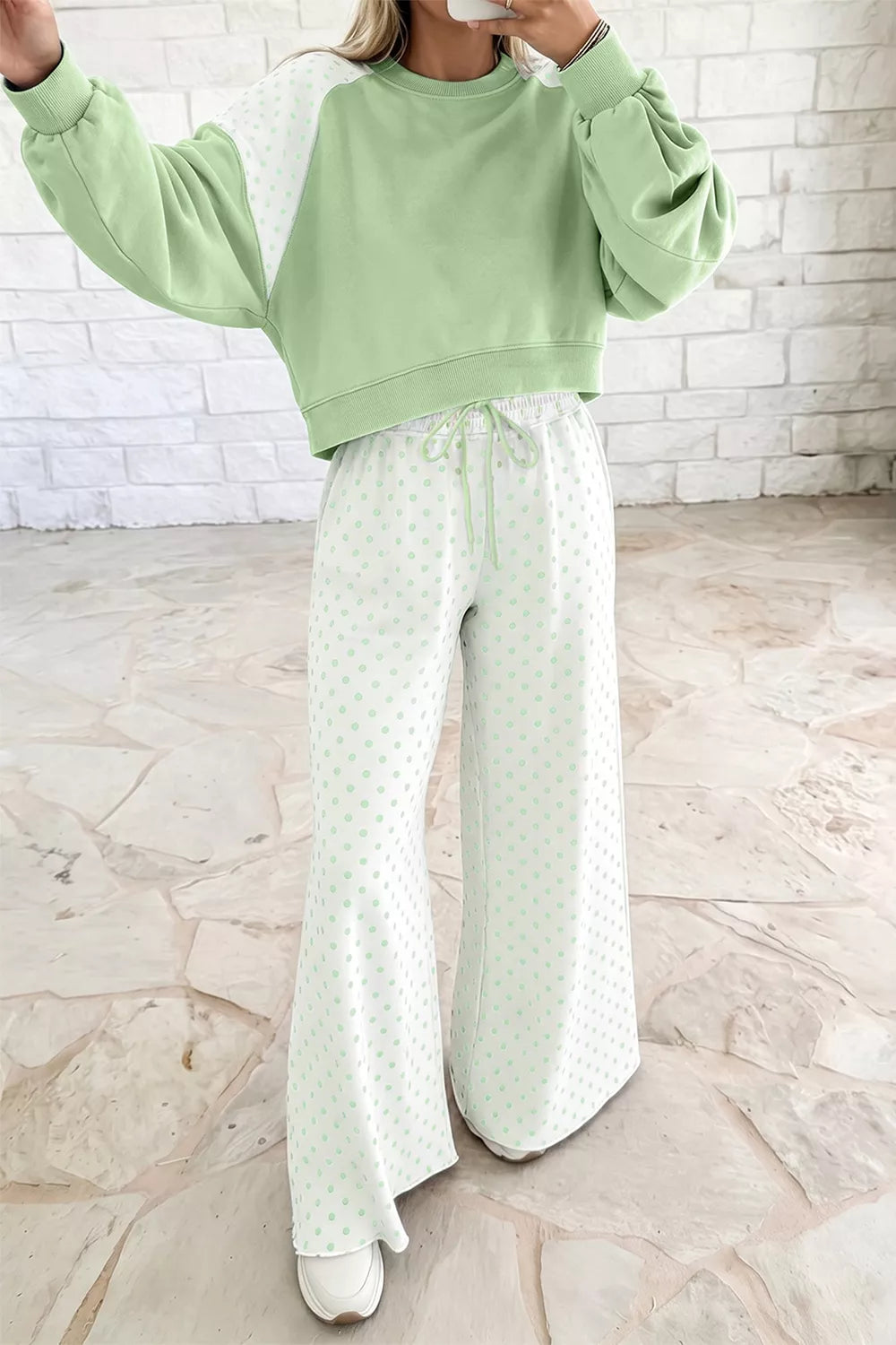 Polka Dot color-block top and pants set
