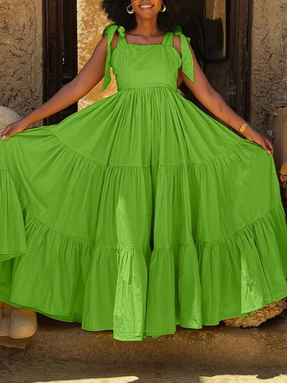 Tied Long Waist Cinching Suspender Dress