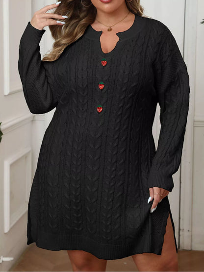 Plus Size Strawberry Cable Knit Sweater Dress