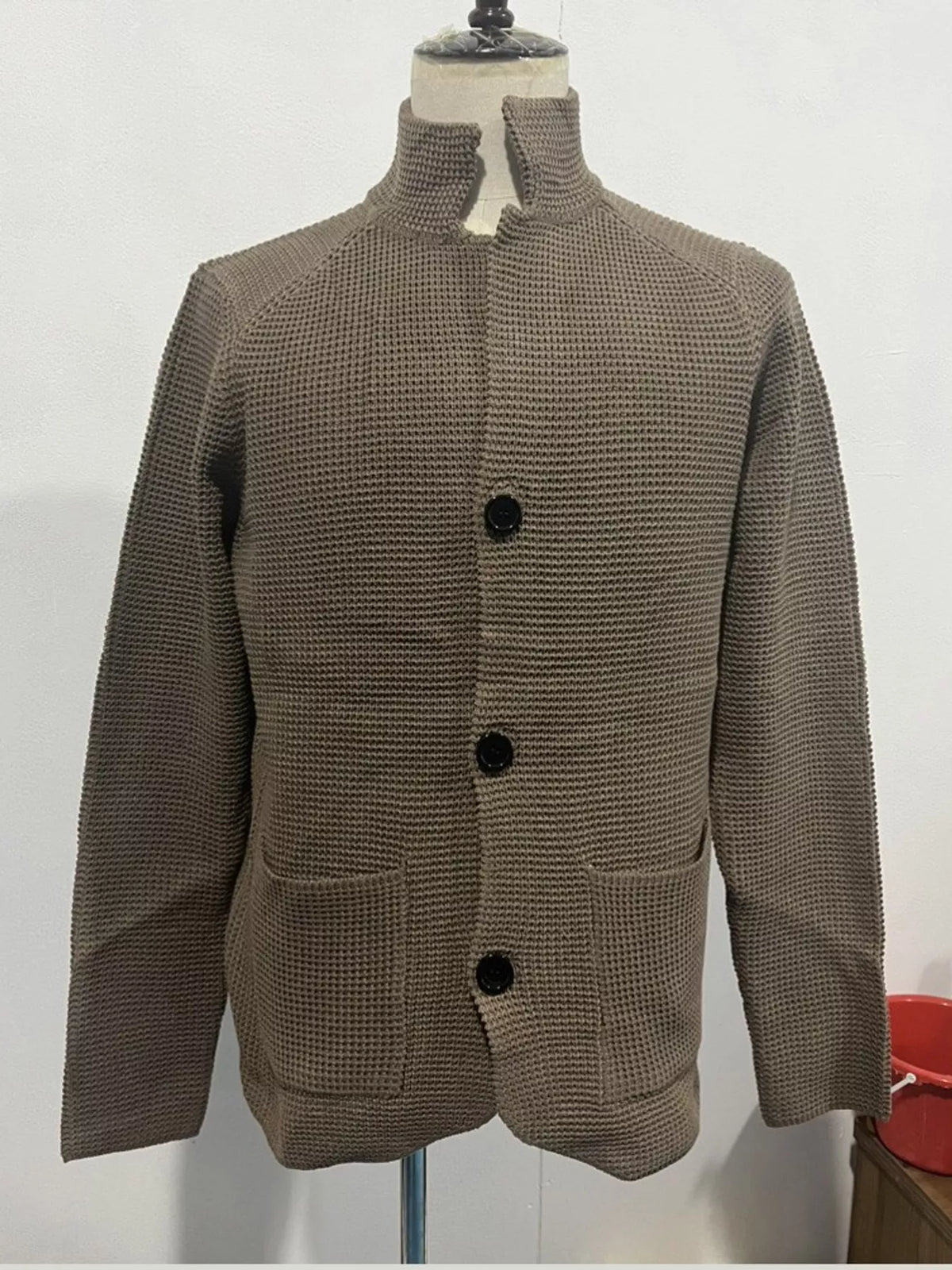 Men's knit stand-collar cardigan, view 16