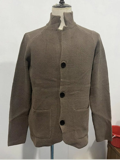 Men's knit stand-collar cardigan, view 16