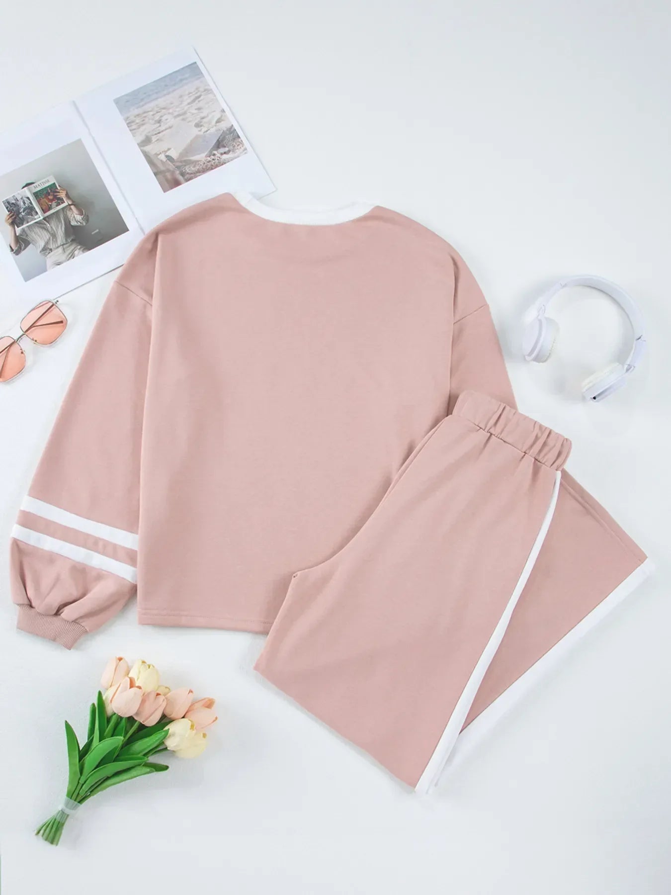 Contrast Top and Pants Set