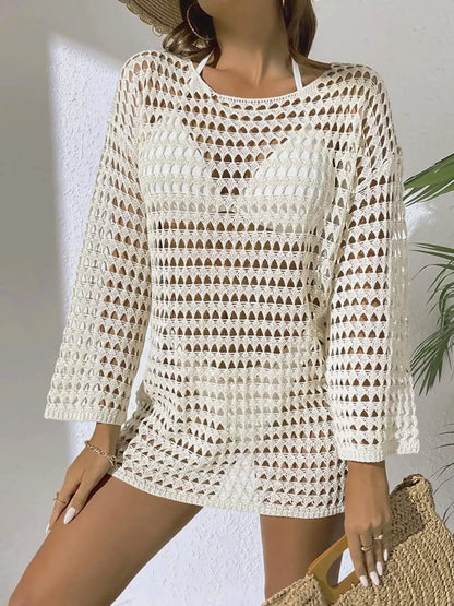 Crochet cover-up top in Beige