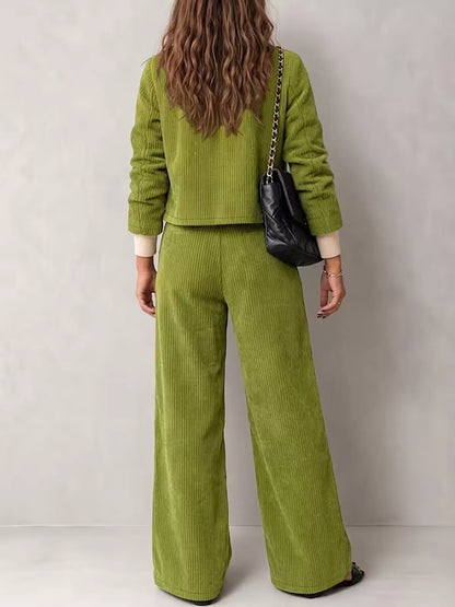 Corduroy jacket and wide-leg pants set, view 2