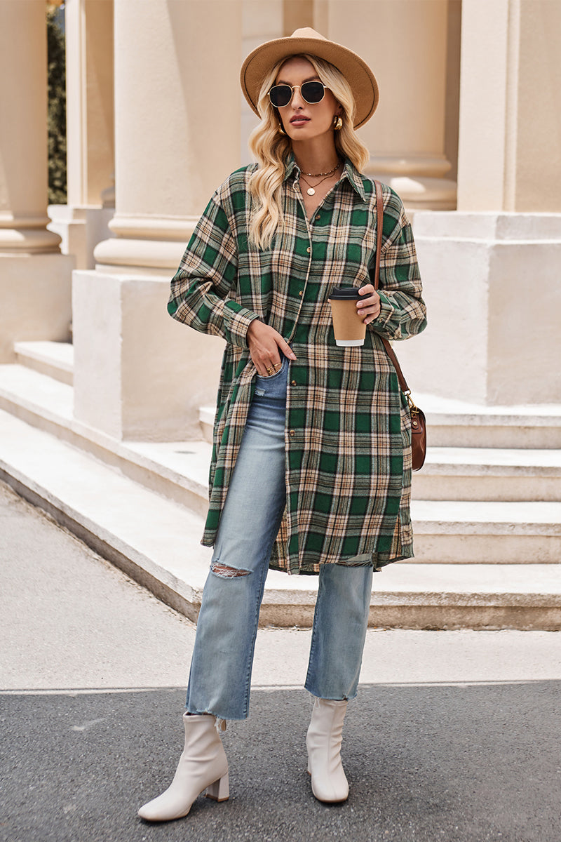 Plaid Long Sleeve Coat