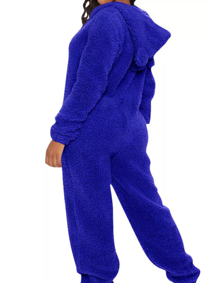 Full Size Fleece Zip-Up Hooded Jumpsuit Plus Size
