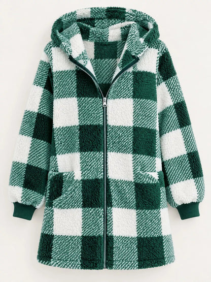 Plaid sherpa hooded zip-up jacket, view 21