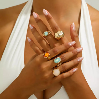 Bohemian gemstone ring set, view 4