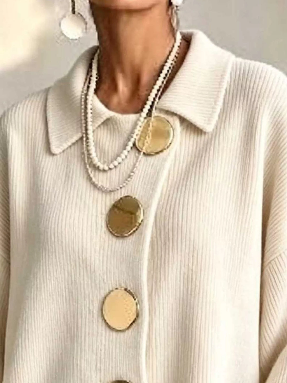 Gold button ribbed cardigan, view 23