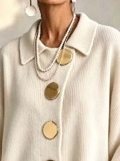 Ribbed knit gold-button cardigan, view 23