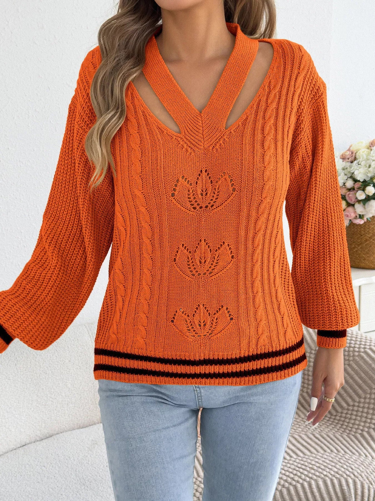 Cutout Cable Knit Sweater