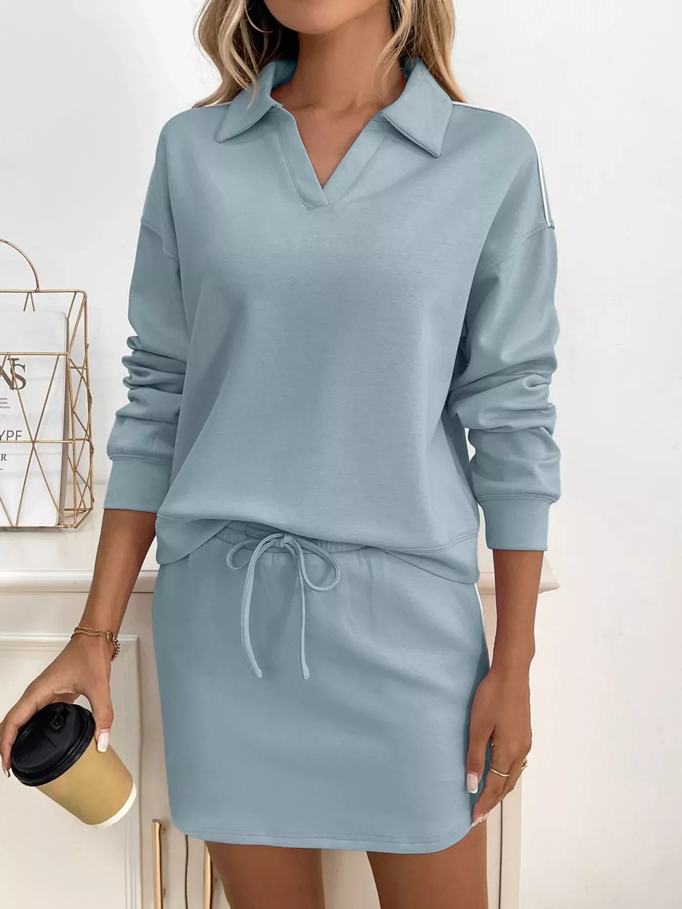 Dropped Shoulder Top and Skirt Set