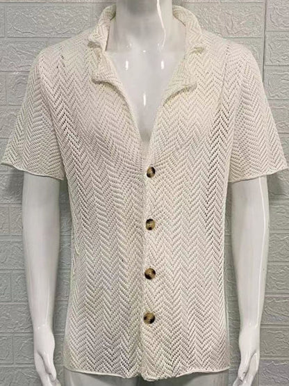 Men's Plus Size Herringbone Button Down Knit Shirt