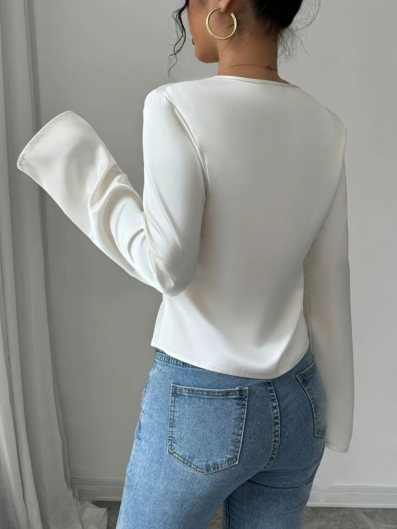 V-Neck Twist Front Long Sleeve Blouse