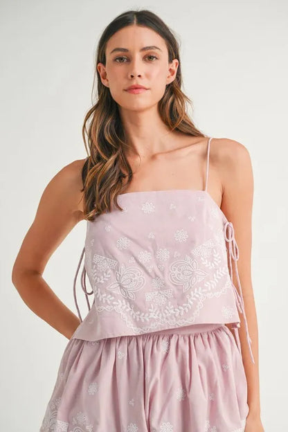 Embroidered Crop Cami Mini Skirt Set