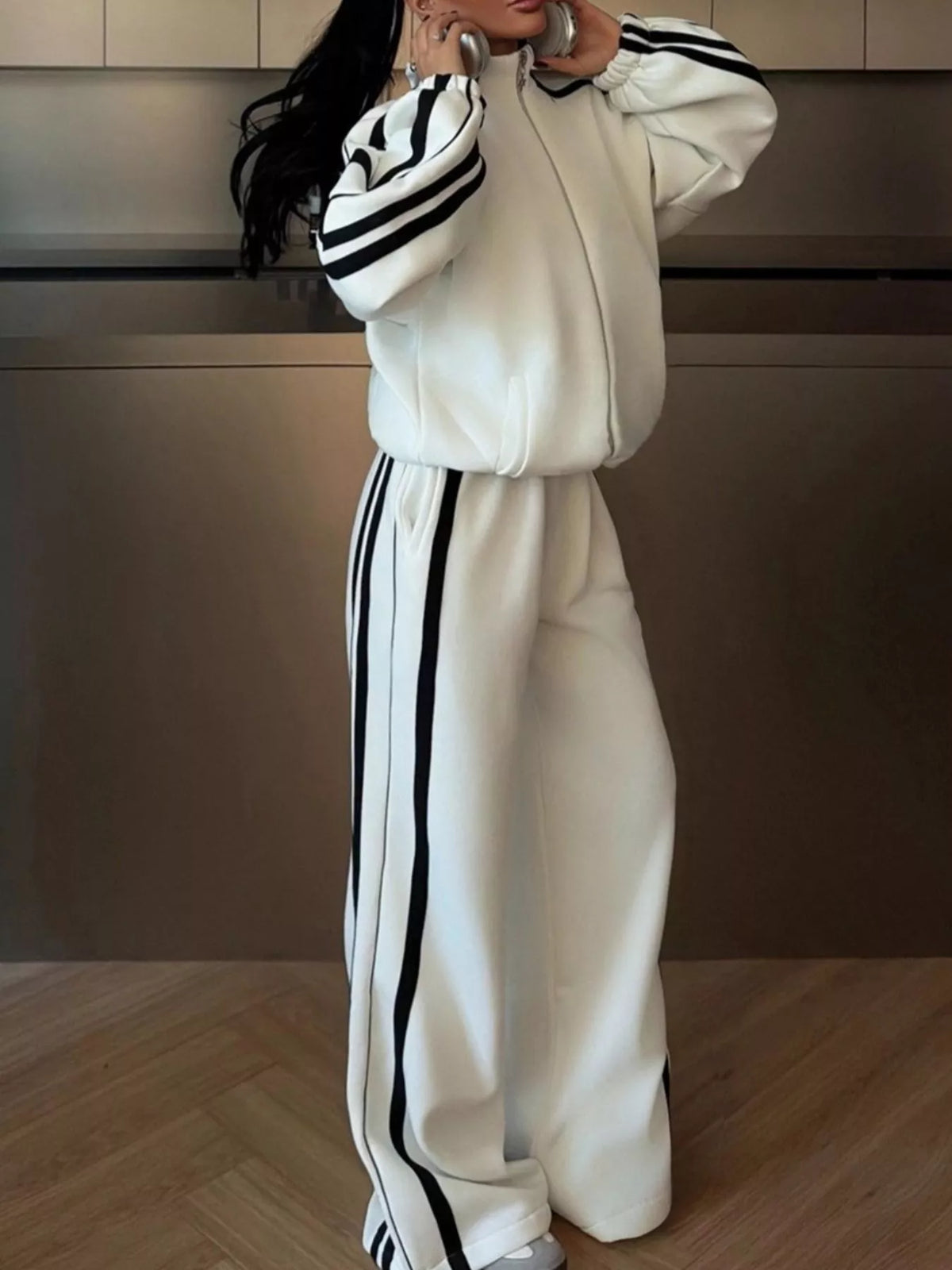Side Stripes Zip Up Top and Pants Set