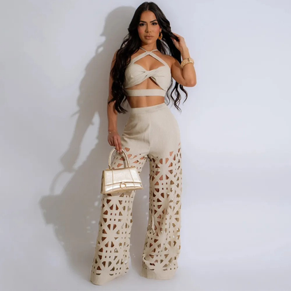 hollowed wide leg pants set