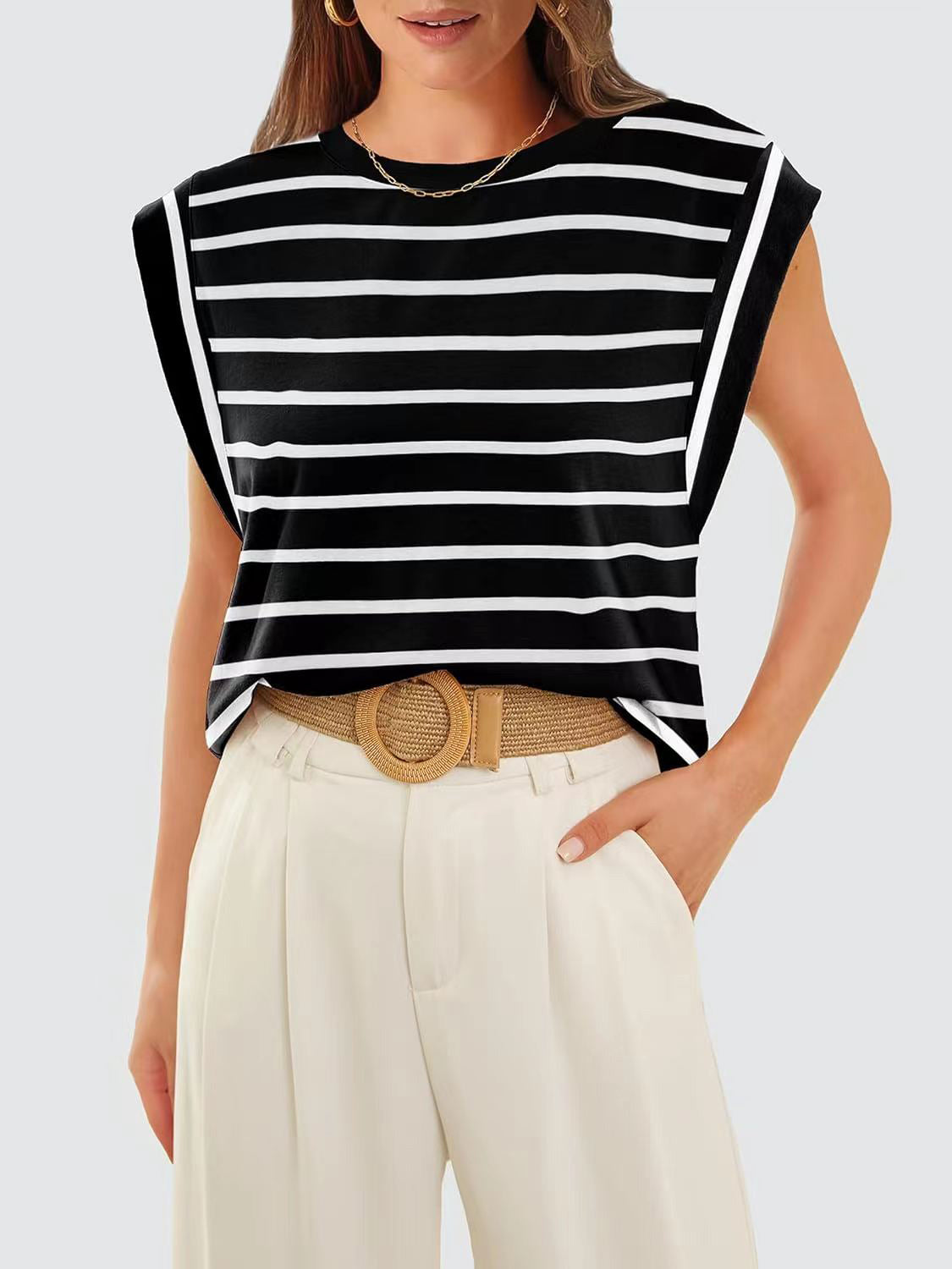 Striped Cap Sleeve T-Shirt