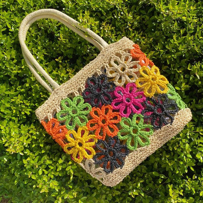 Flower power straw tote, view 7