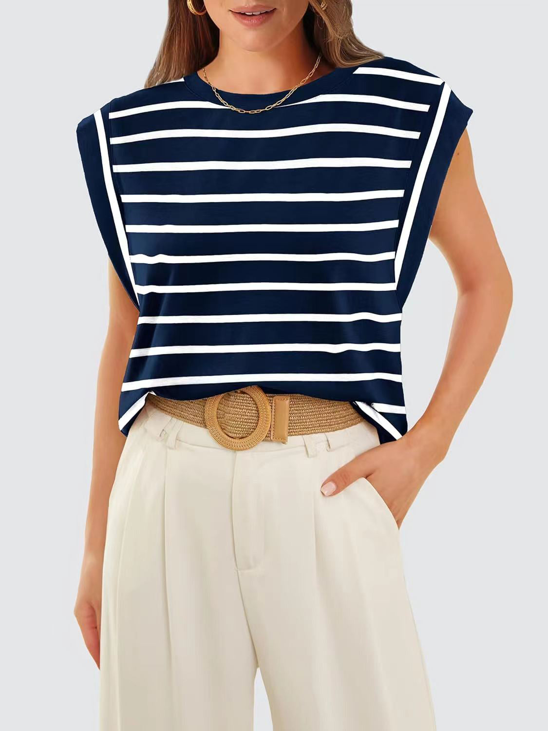 Striped Cap Sleeve T-Shirt