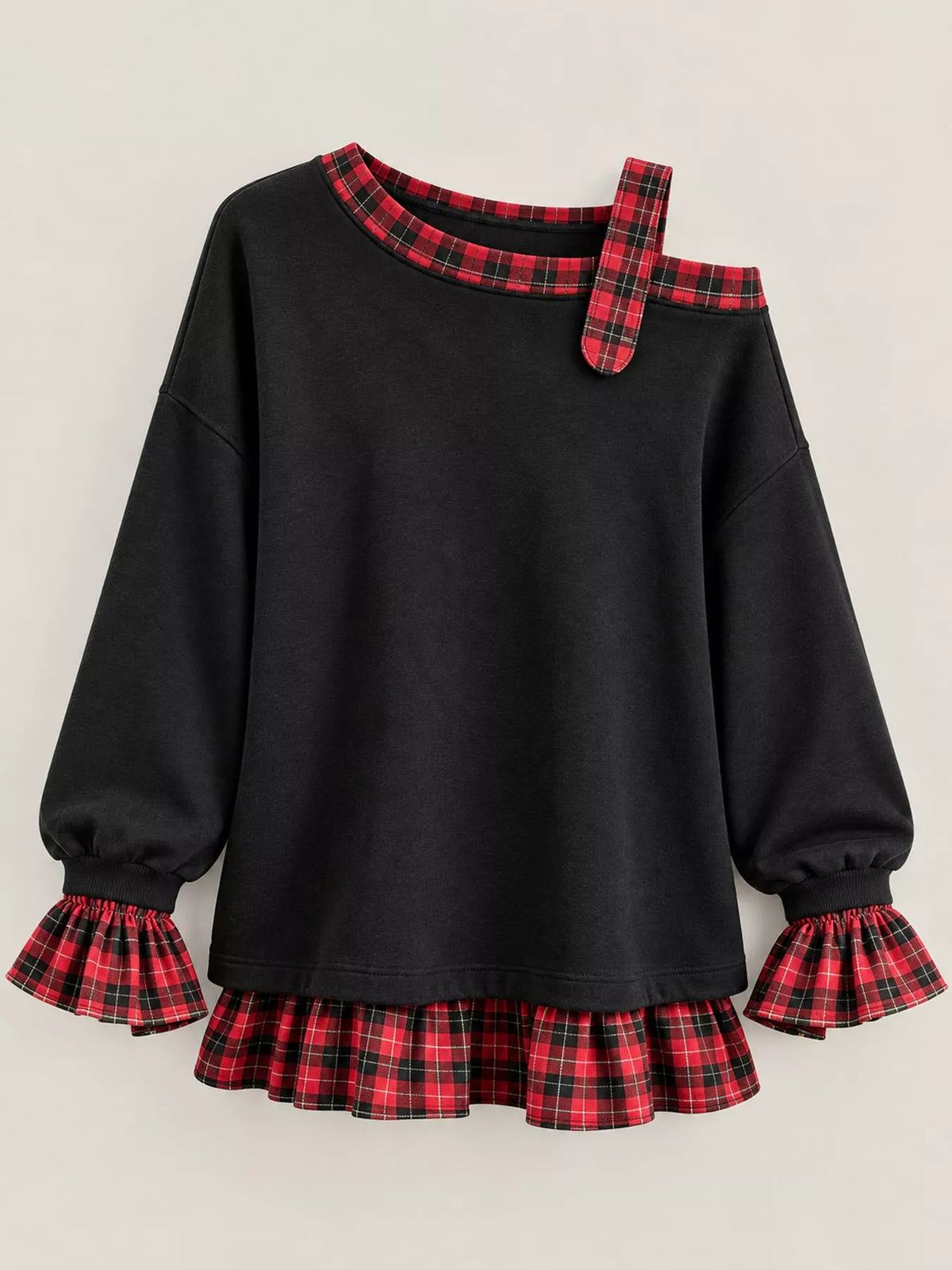 Curvy women's plaid pullover, view 12