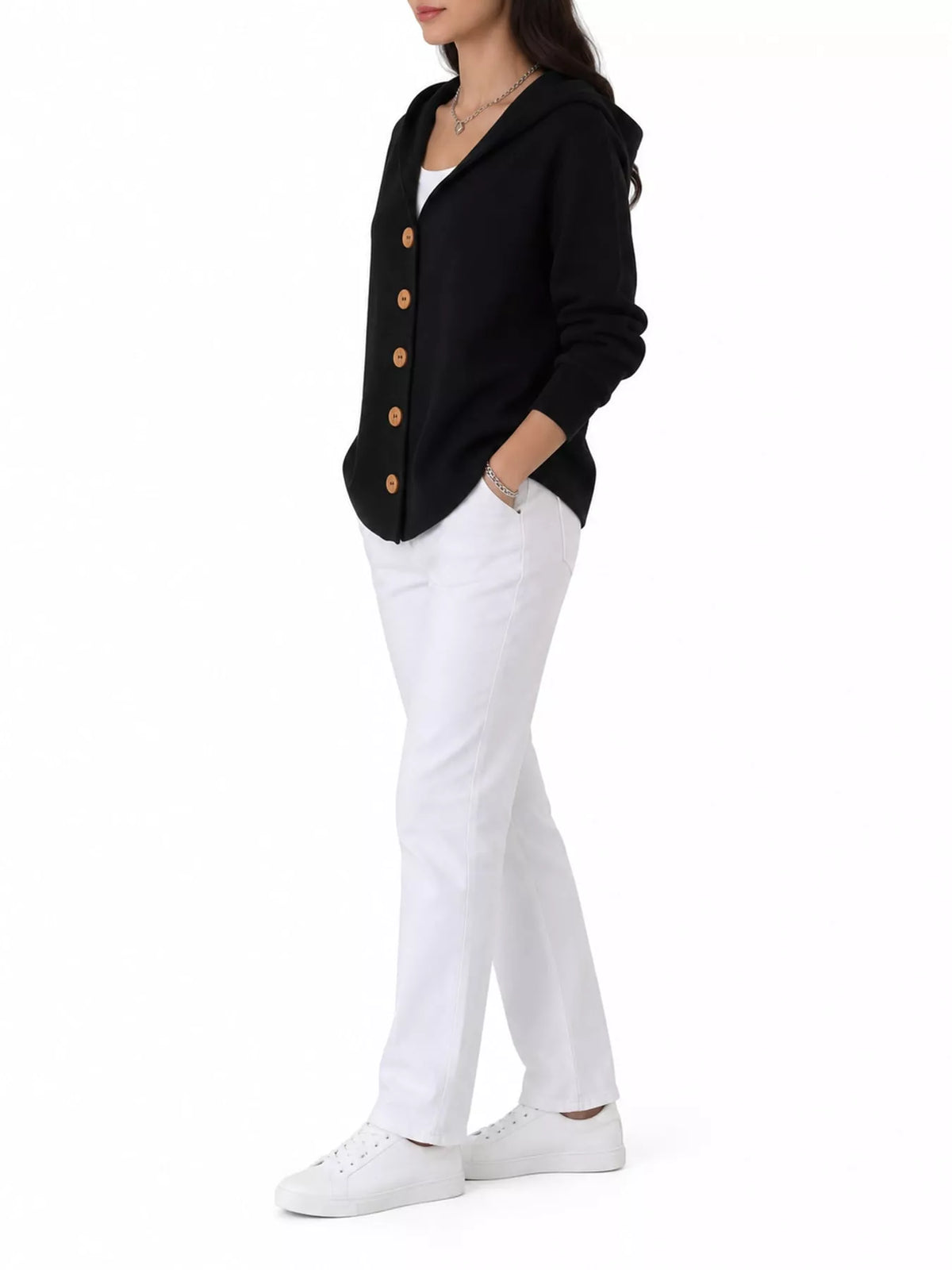 Women's Hooded Button-Front Knit Cardigan, S to 5XL