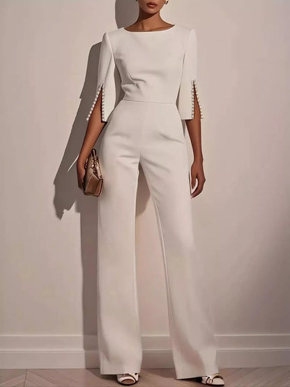 Wide-Leg Jumpsuit with Slit Sleeve
