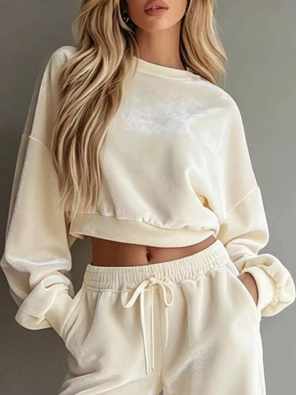 Plus Size Cropped Sweatshirt & Wide-Leg Pants Set