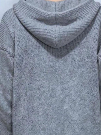 Full Size Casual Hooded Button-Down Knit Cardigan Plus Size