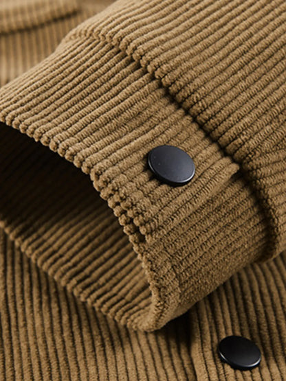 Men's Plus Size Corduroy Button-Up Jacket