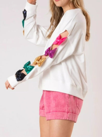 Sequin Bow Cutout Sweatshirt