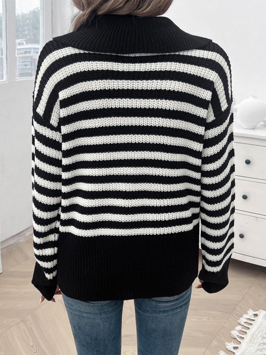 Collared Neck Long Sleeve Sweater