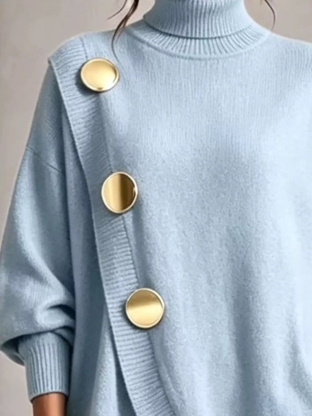 Turtleneck asymmetric sweater and pants set, view 2